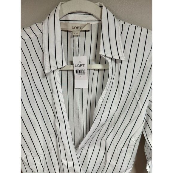 LOFT Striped Cotton Blend Wrap Shirt - Size Small - New with Tags - Picture 6 of 6